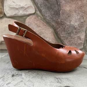 Kork-Ease Felicia Peep Toe Sling
Back Brown Wedges